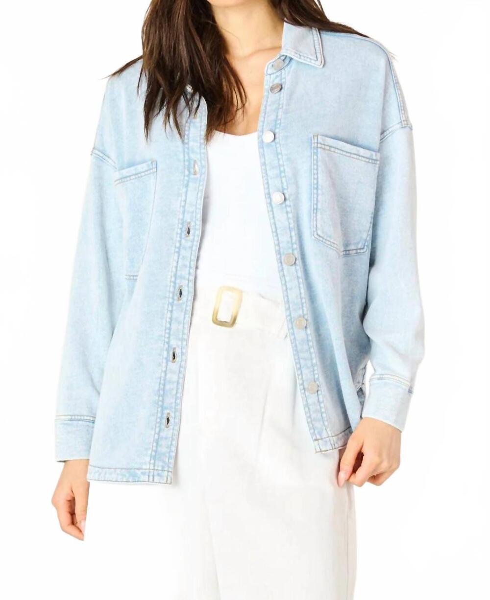 NEW DEX long sleeve knit denim jacket in washed light blue
